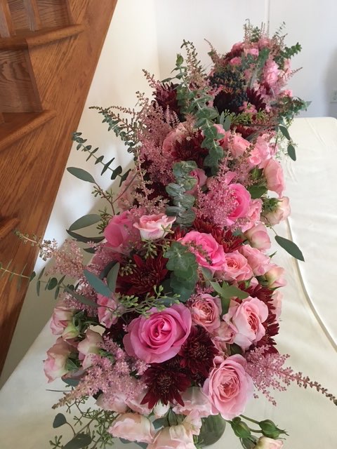 Pink rose and pink astilbe cascade arrangement