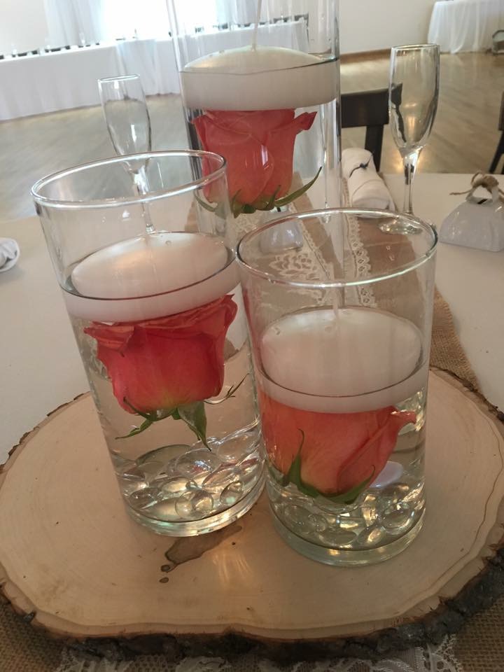 Submerged peach rose centerpieces