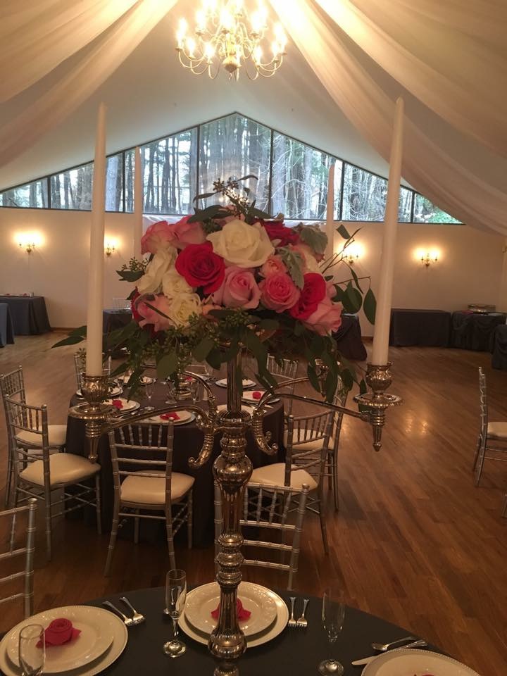Pink and white rose wedding centerpiece by Plenty of Petals