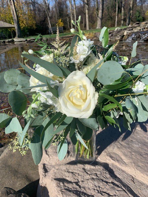 White rose and eucalyptus bouquet